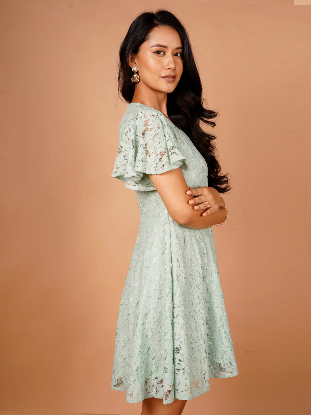 Mint Green Lace A-Line Short Dress - Image 3