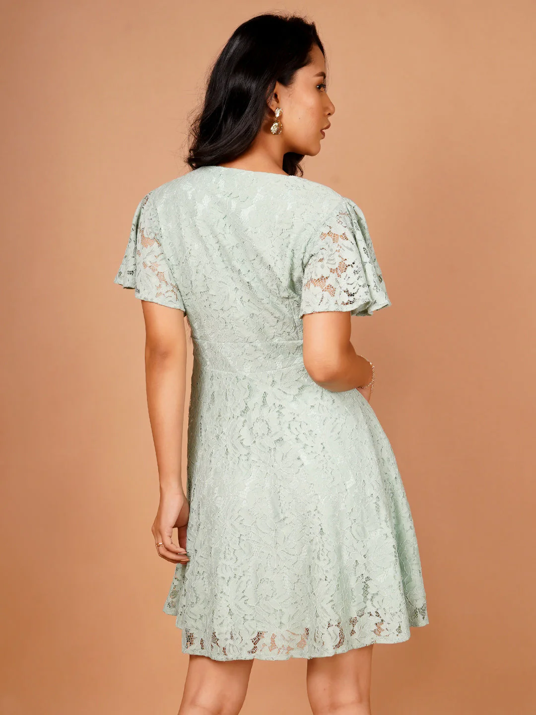 Mint Green Lace A-Line Short Dress - Image 4