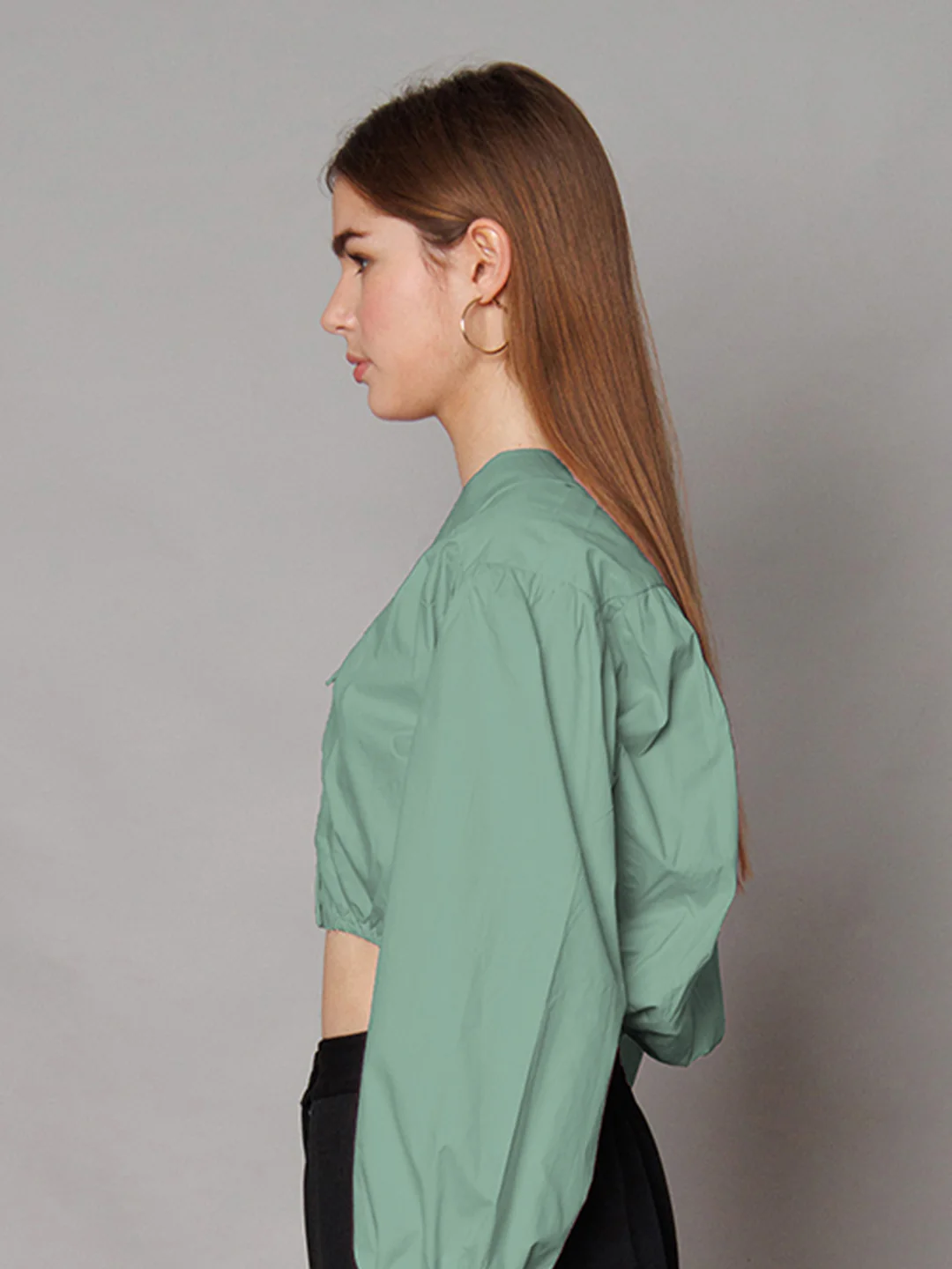 Mint Green Solid Relaxed Fit Crop Shirt - Image 2
