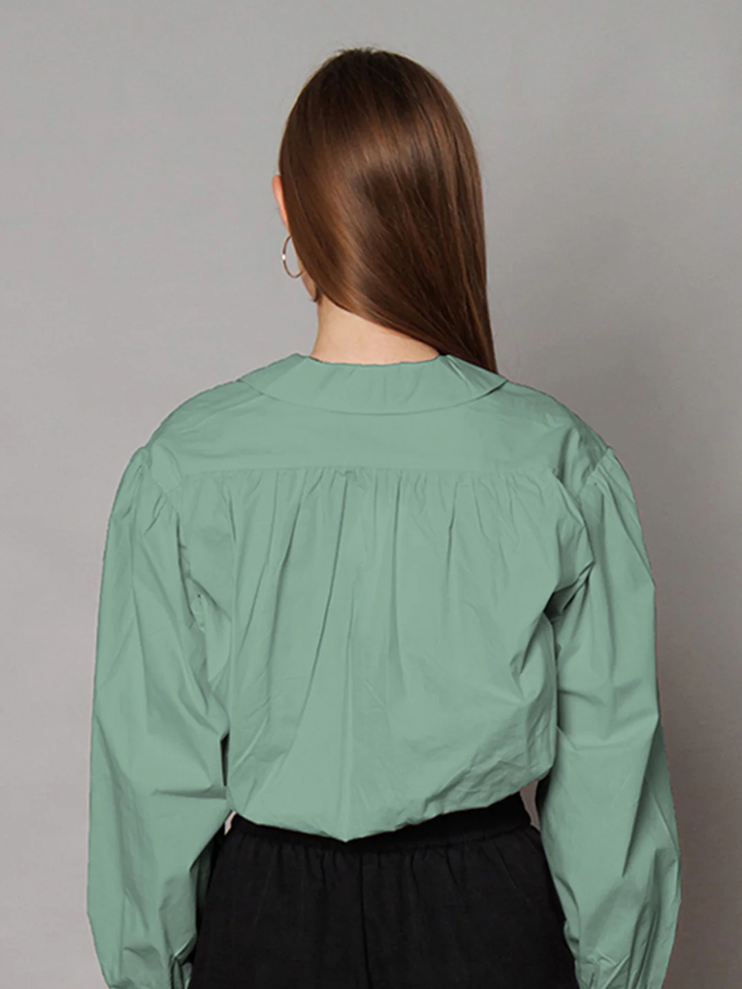 Mint Green Solid Relaxed Fit Crop Shirt - Image 5