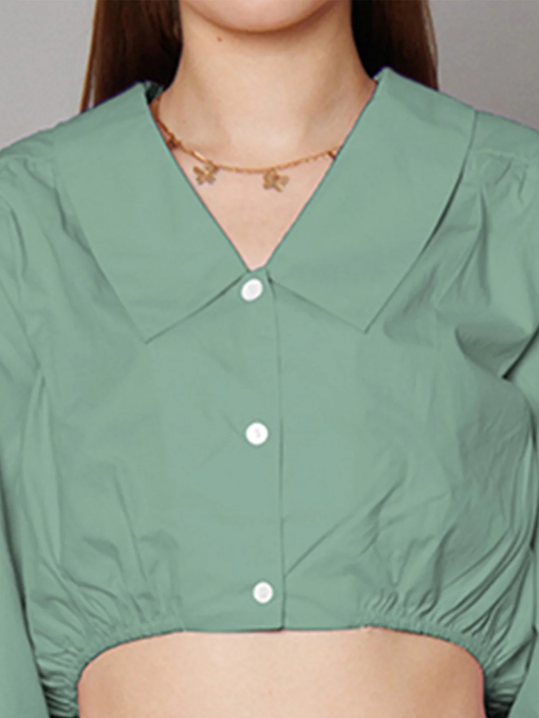 Mint Green Solid Relaxed Fit Crop Shirt - Image 6