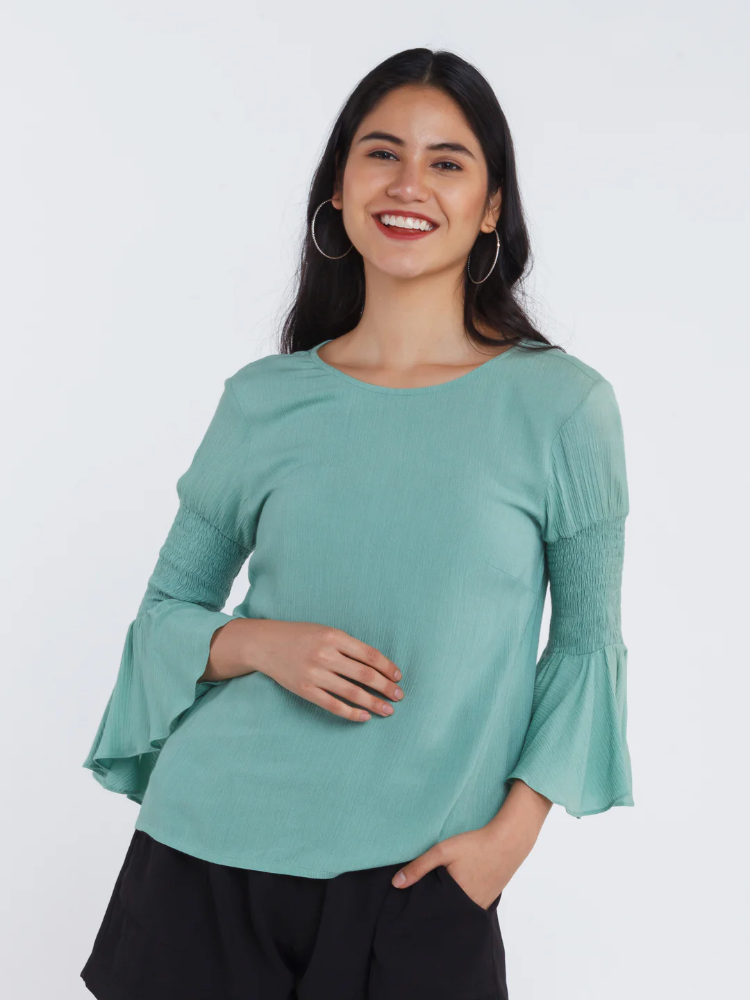 Mint Solid Flared Sleeve Top - Image 2