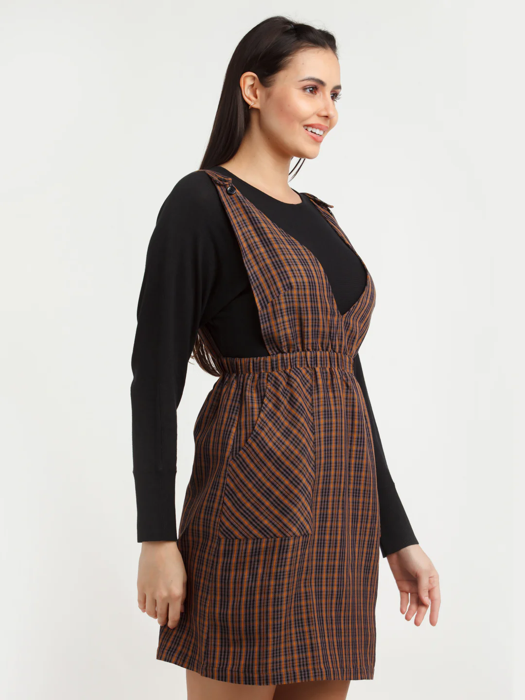 Multi Color Checked Mini Dress - Image 3