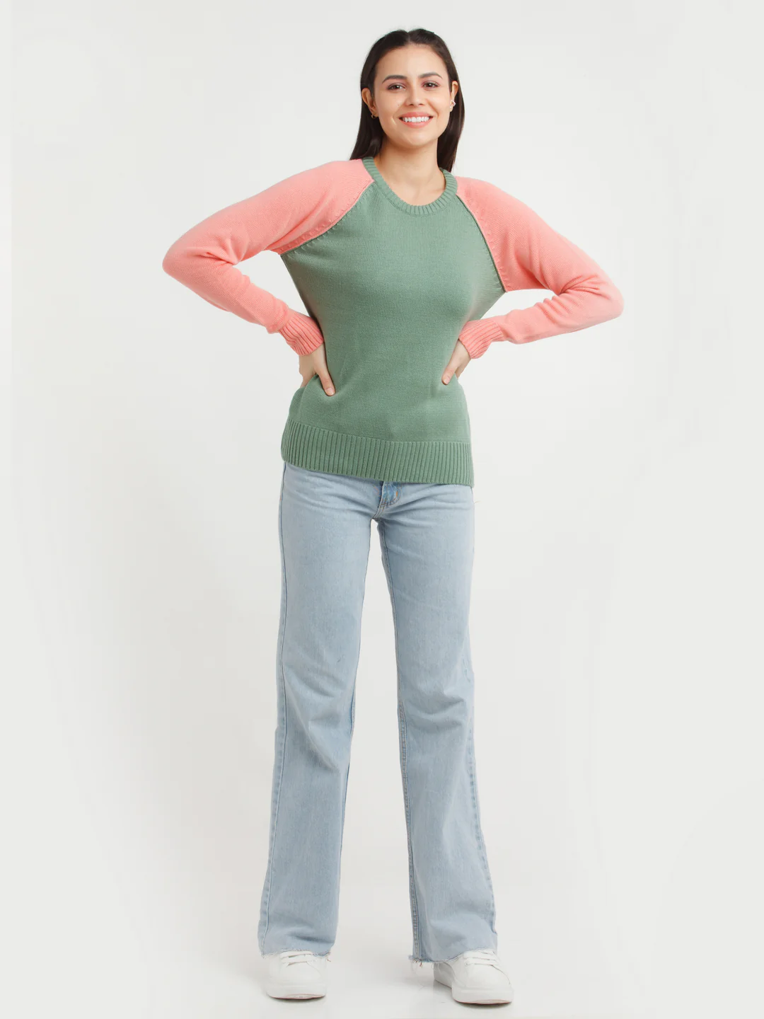 Green & Pink Colorblock Sweater
