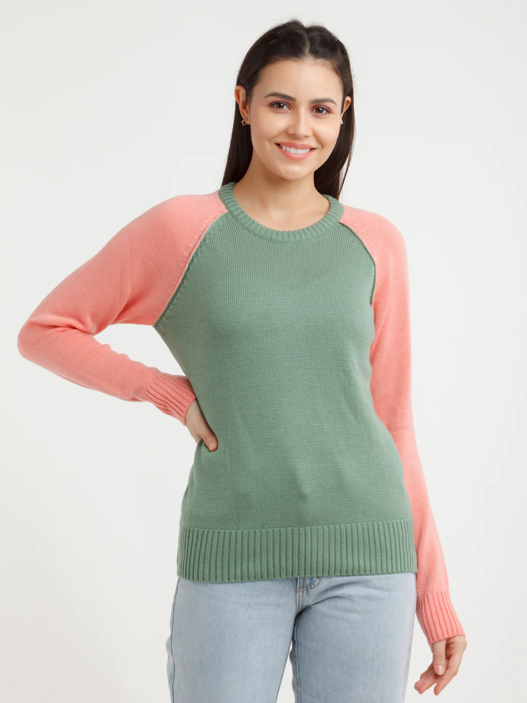 Green & Pink Colorblock Sweater - Image 2