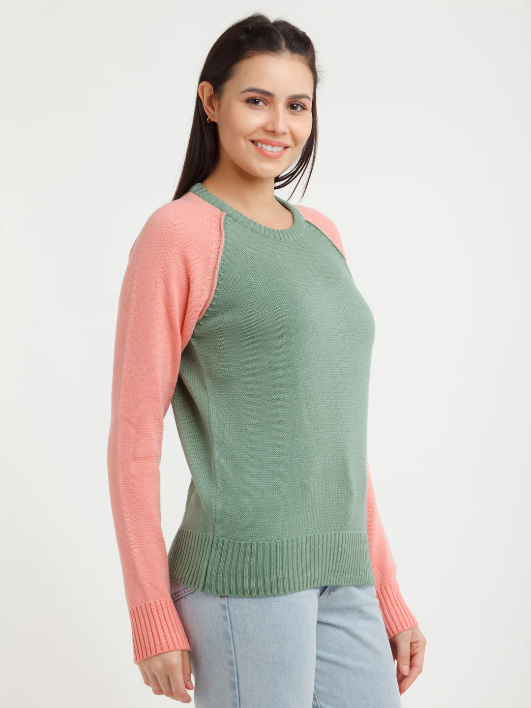 Green & Pink Colorblock Sweater - Image 3