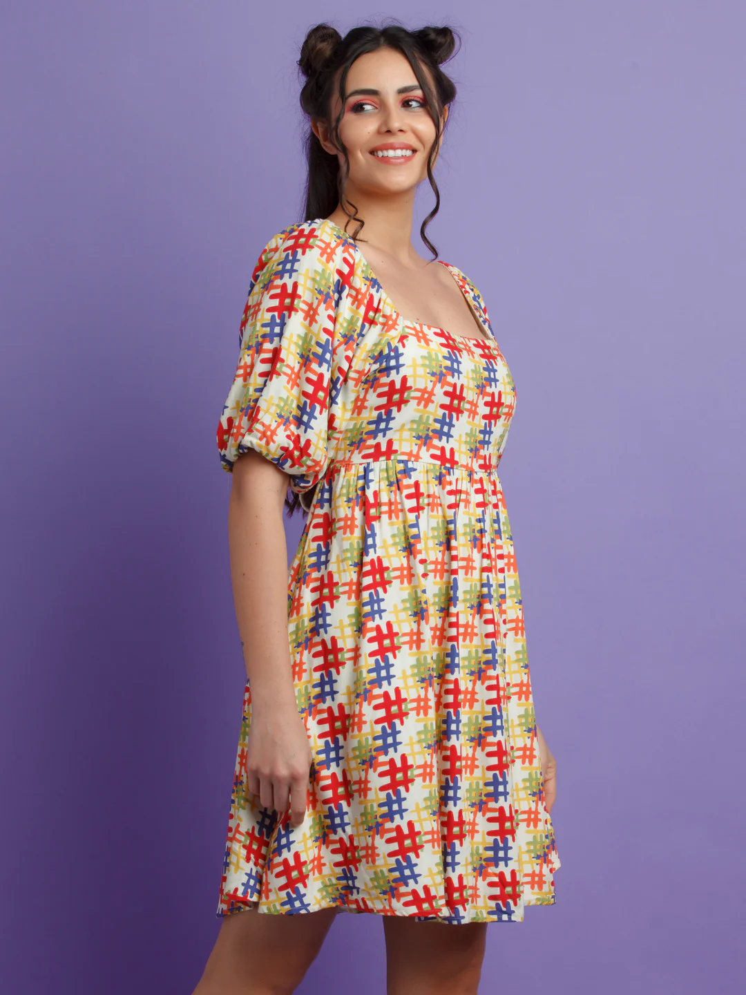 Multi Color Printed Mini Dress - Image 3
