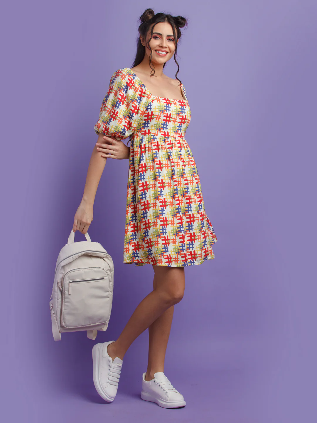 Multi Color Printed Mini Dress - Image 5
