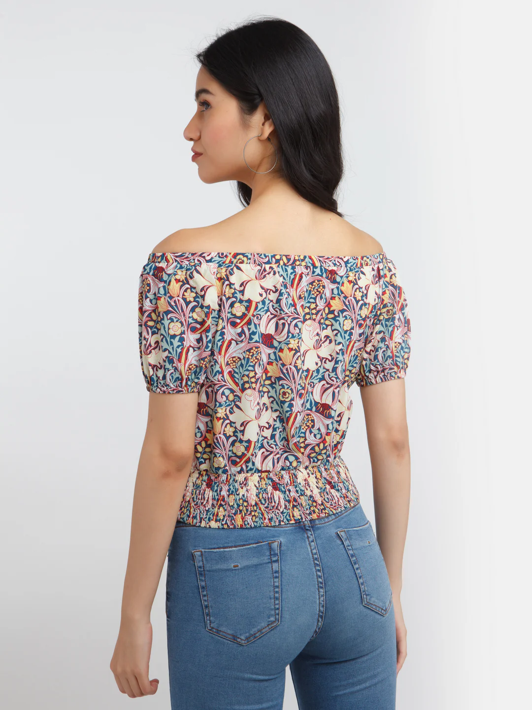 Multi-Colored Abstract Printed Off-Shoulder Top - Image 4