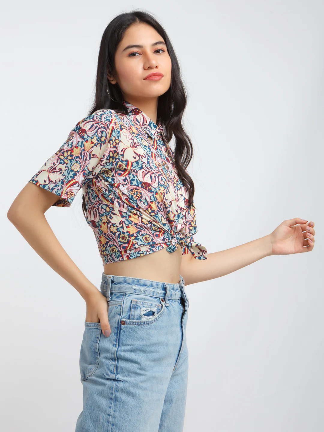 Multi-Colored Abstract Printed Short Shirt - Image 3