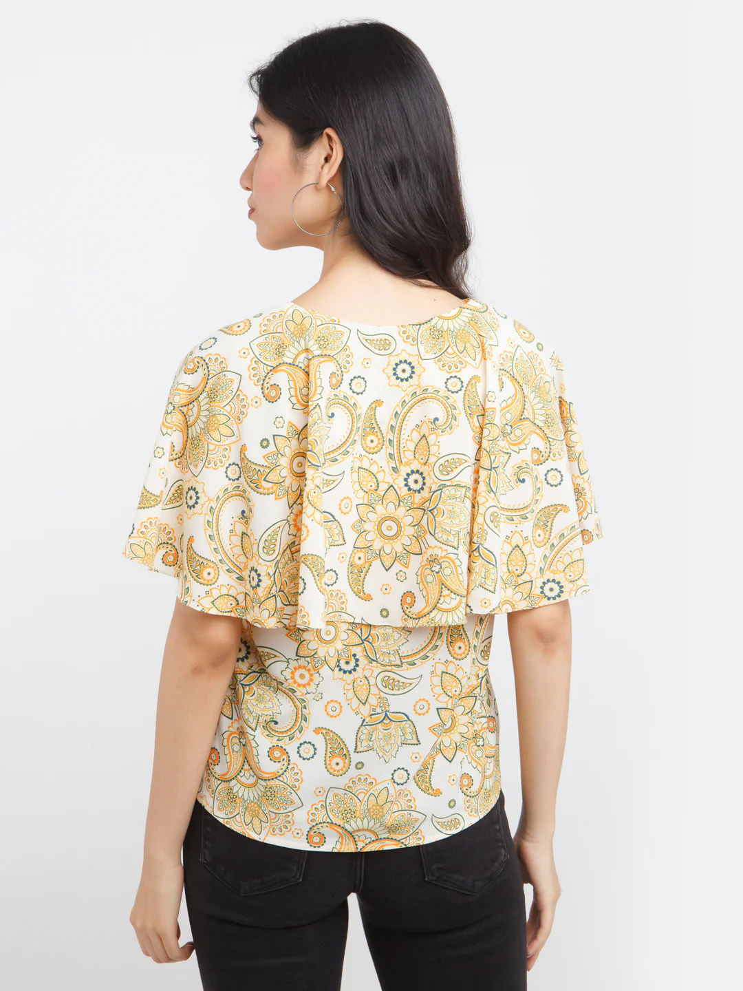 Multi-Colored Bohemian Printed Cape Sleeve Top - Image 4