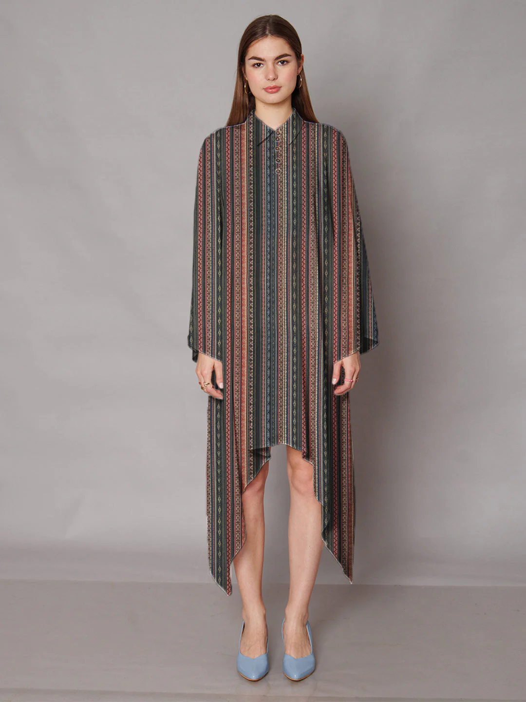 Multi-Colored Bohemian Printed High-Low Midi Dress - Image 2