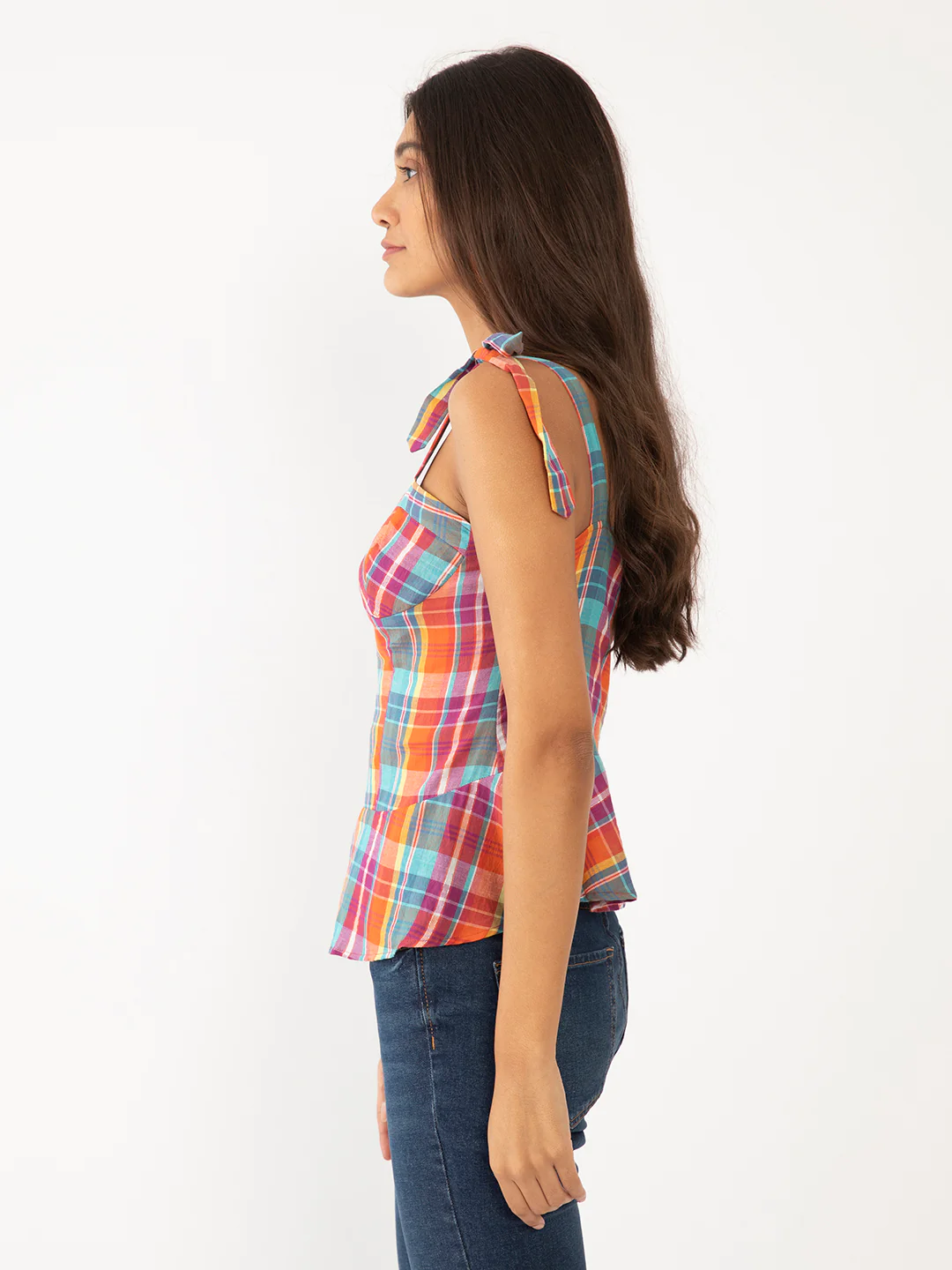Multi Colored Checked Strappy Top - Image 3
