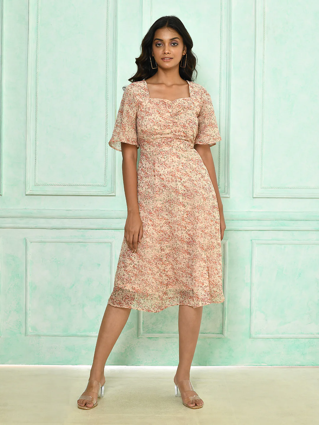 Multi-Colored Ditsy Printed Regular Midi Dress - Image 2