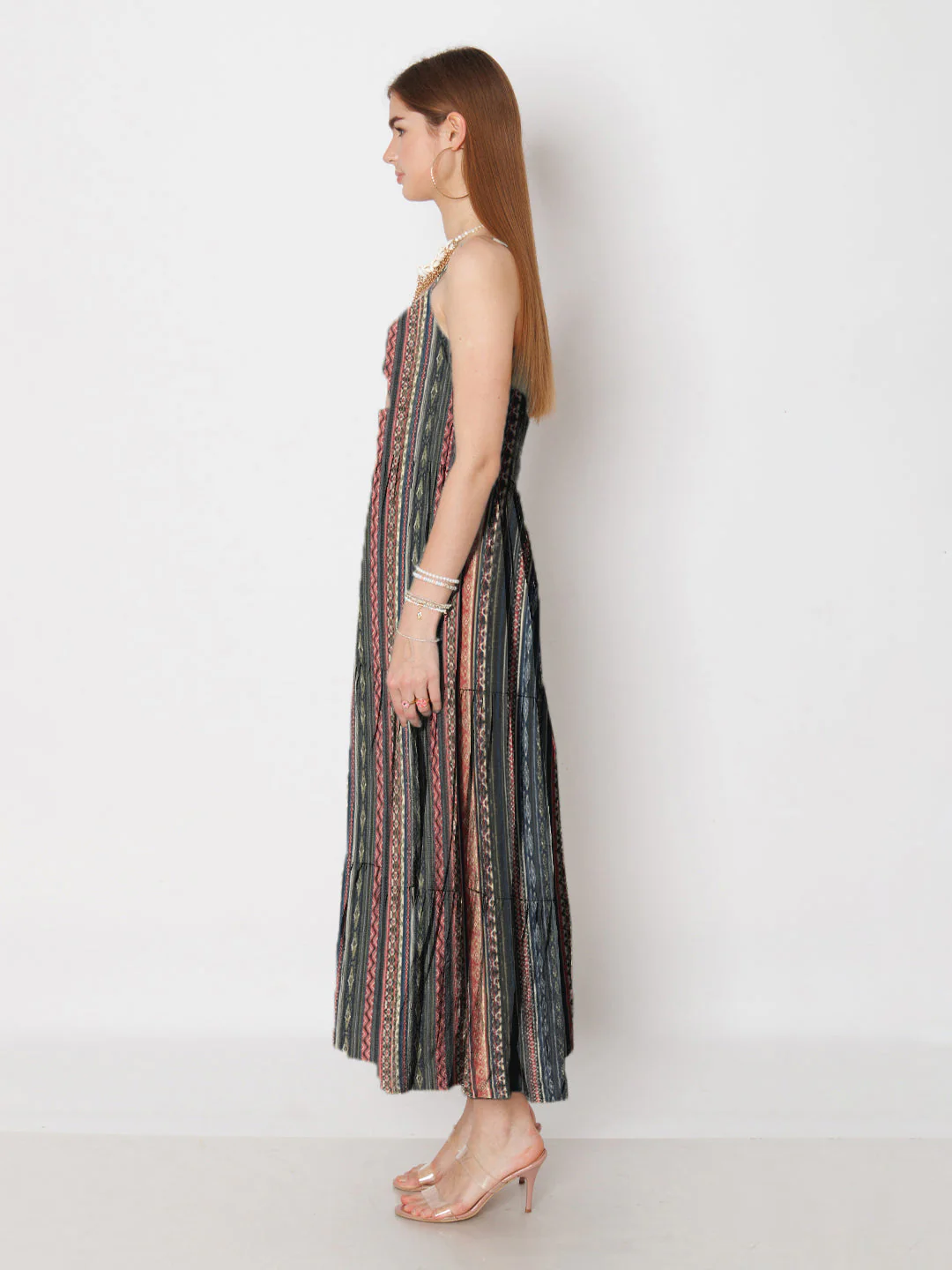 Multi-Colored Geometric Printed Fit & Flare Maxi Dress - Image 3