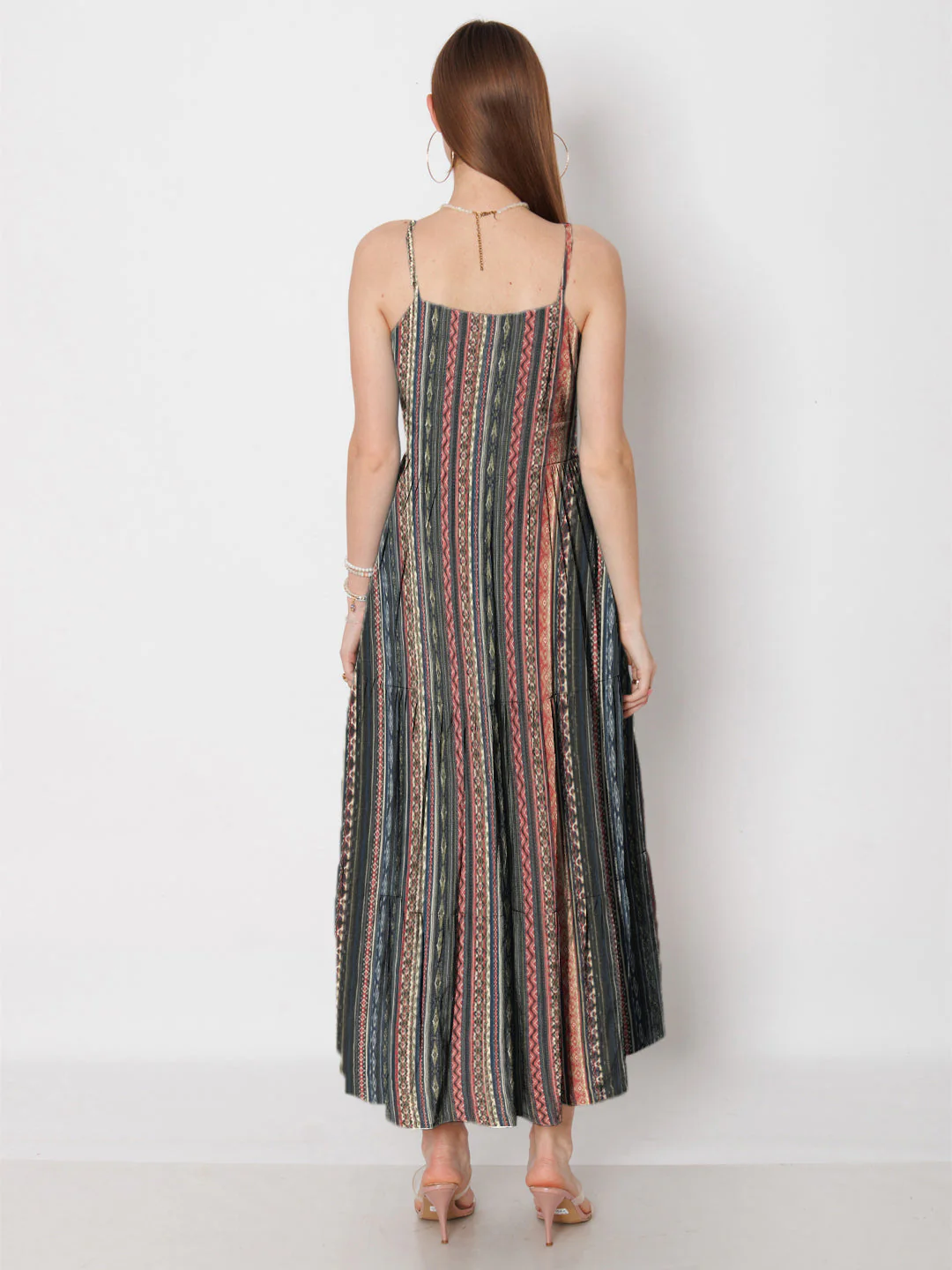 Multi-Colored Geometric Printed Fit & Flare Maxi Dress - Image 4