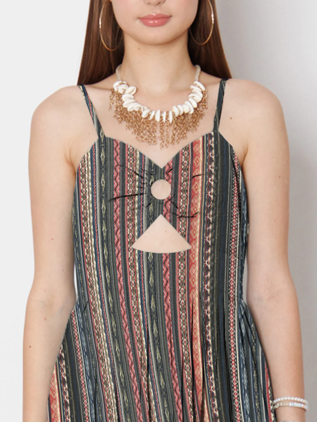 Multi-Colored Geometric Printed Fit & Flare Maxi Dress - Image 6