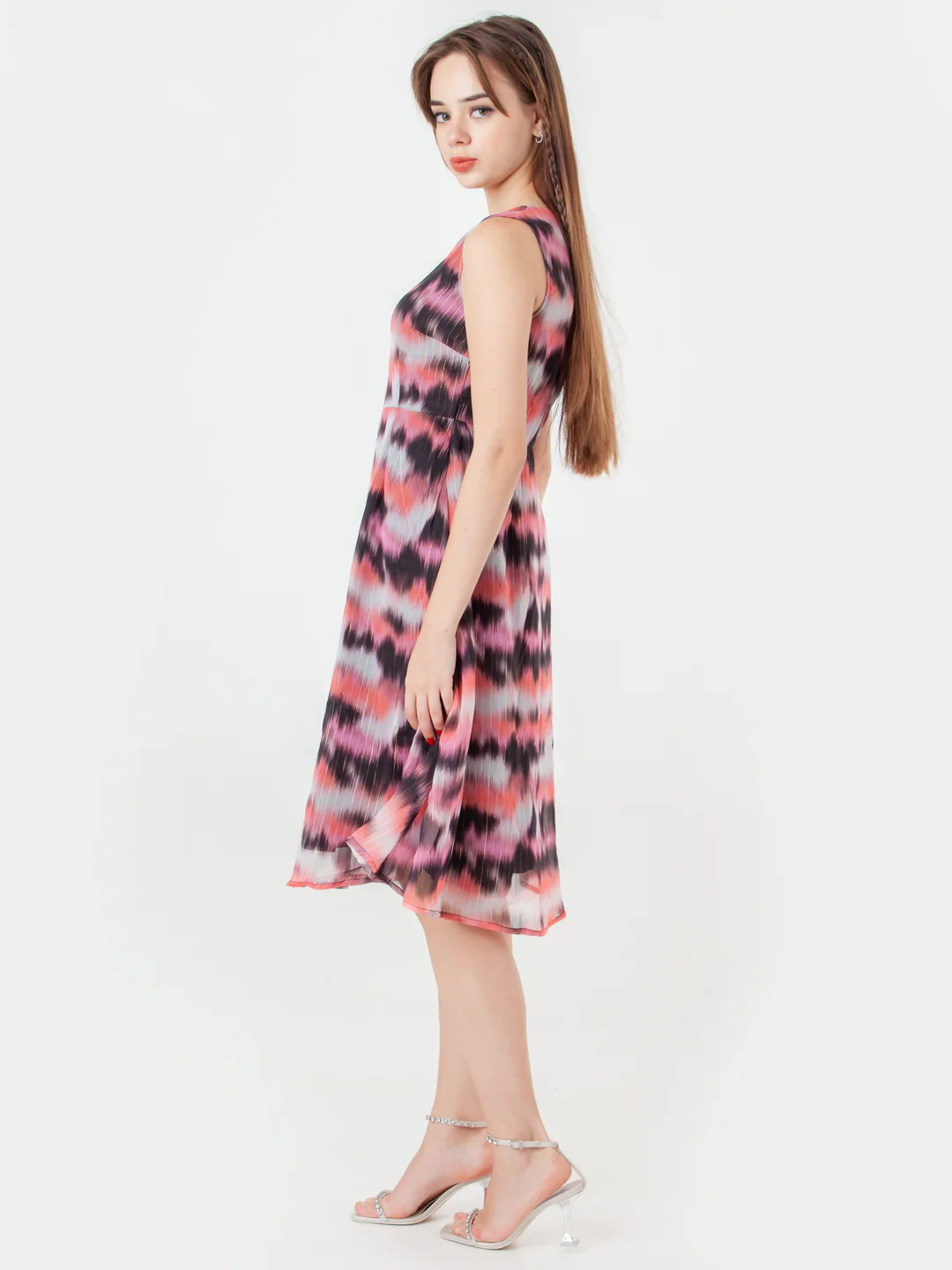 Multi-Colored Printed A-Line Midi Dress - Image 4