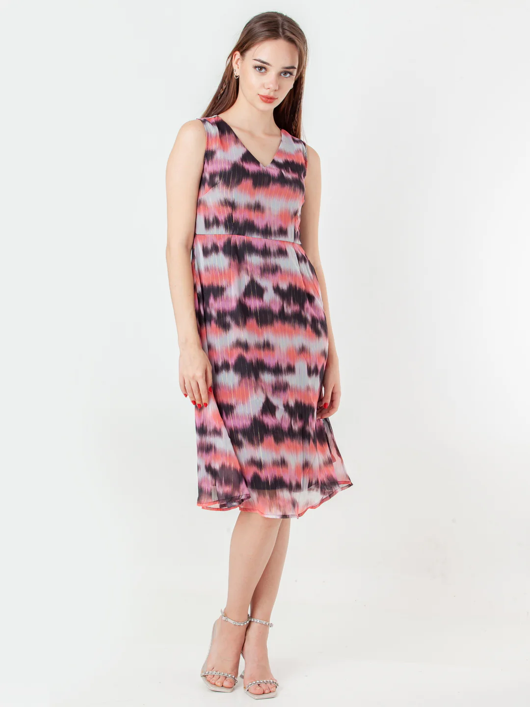 Multi-Colored Printed A-Line Midi Dress - Image 6