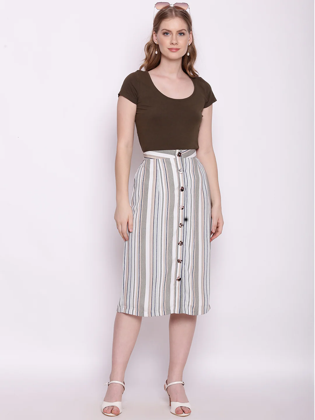 Multi Colored Striped Fitted Skirt - Image 4