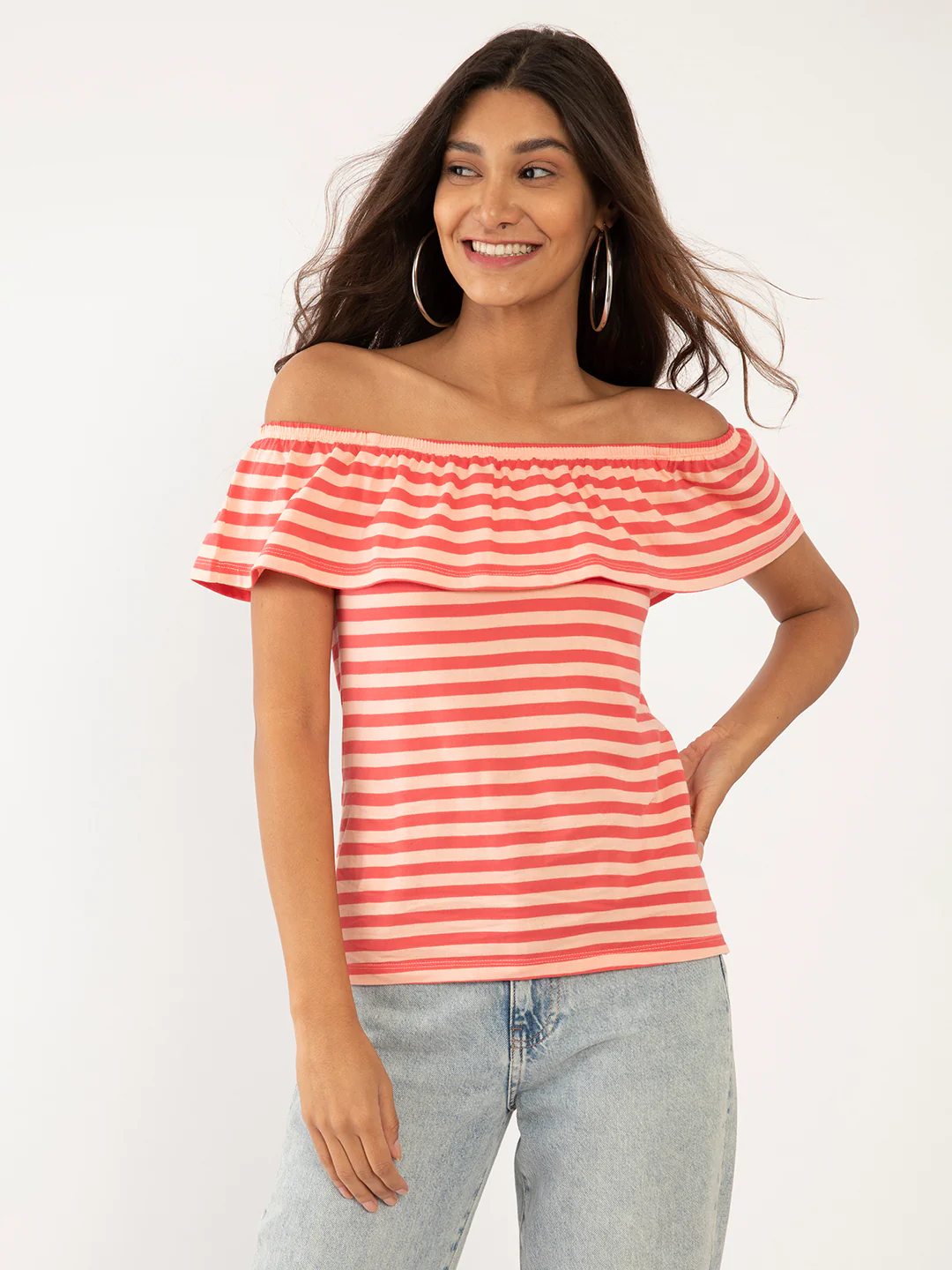 Multi Colored Striped Off-shoulder Top - Image 2