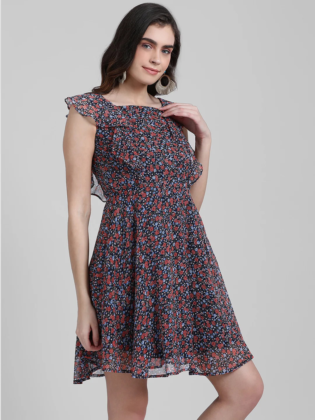 Multi Solid Fit and Flare Dress - Image 2