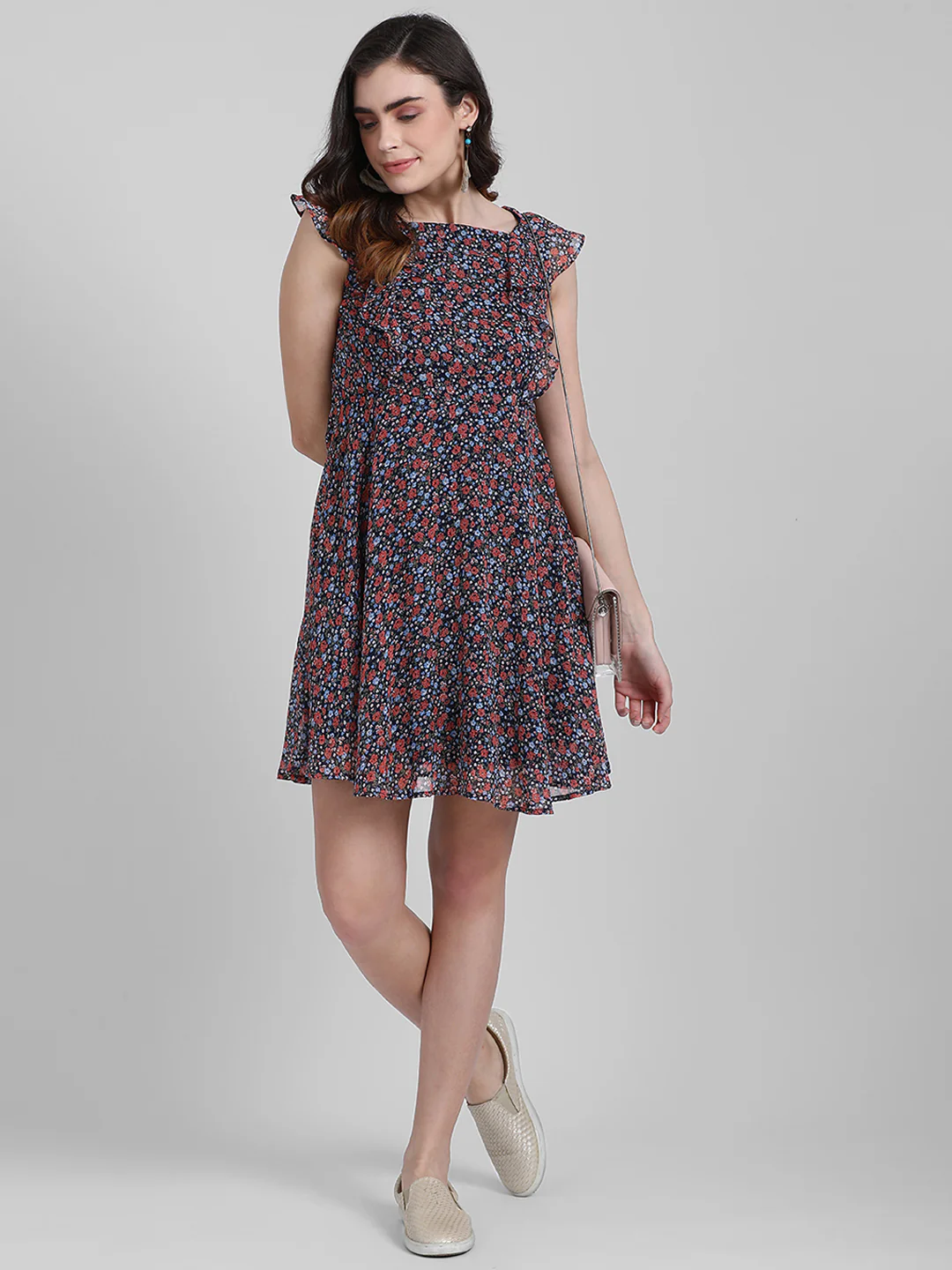 Multi Solid Fit and Flare Dress - Image 4