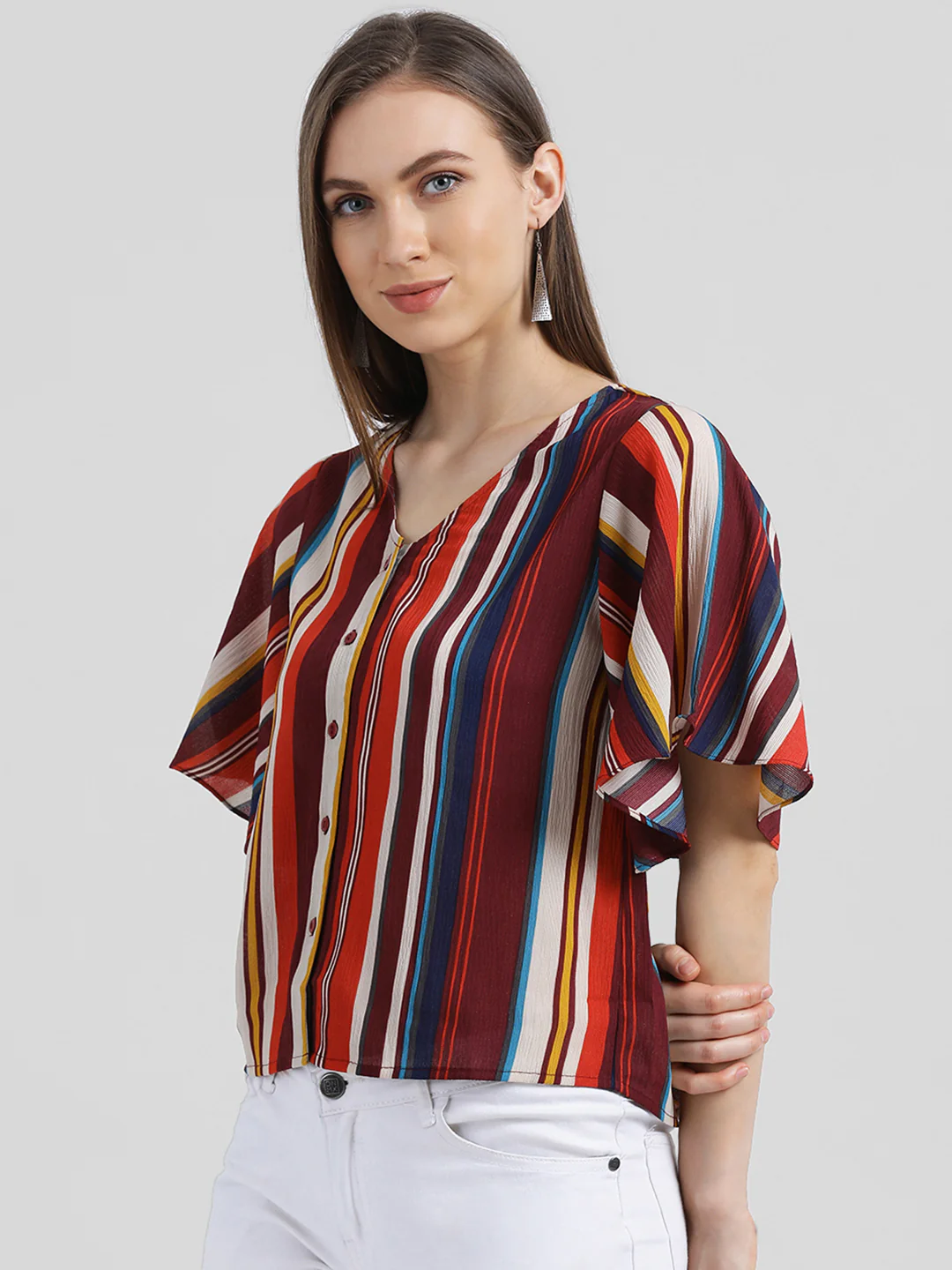 Multi Striped Shirt Style Top - Image 2