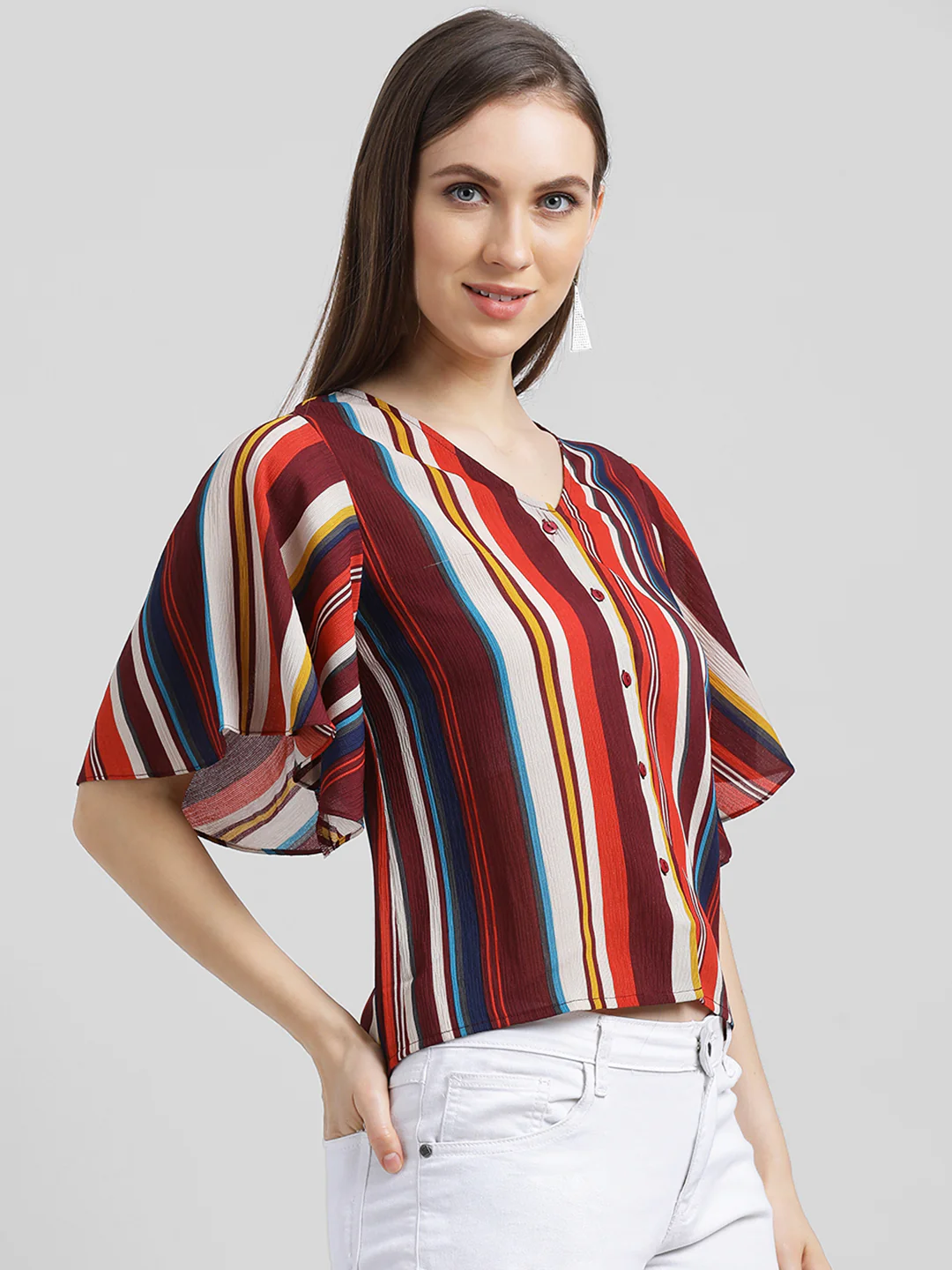 Multi Striped Shirt Style Top - Image 3