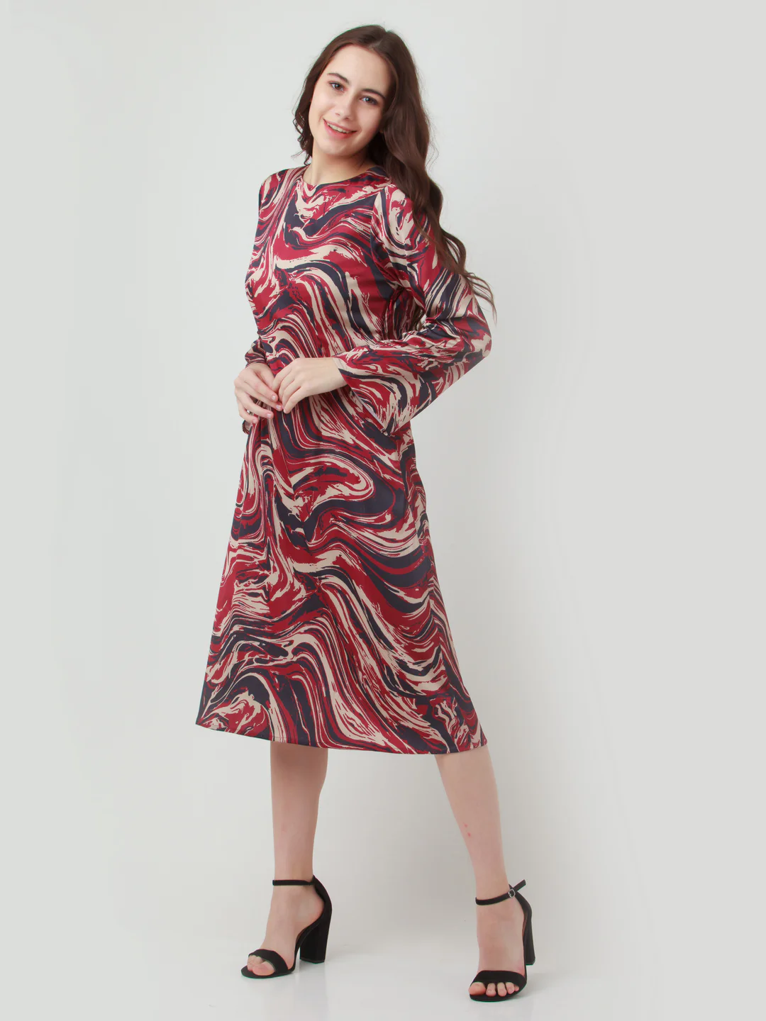 Multicolor Printed Fitted Midi Dress - Image 5