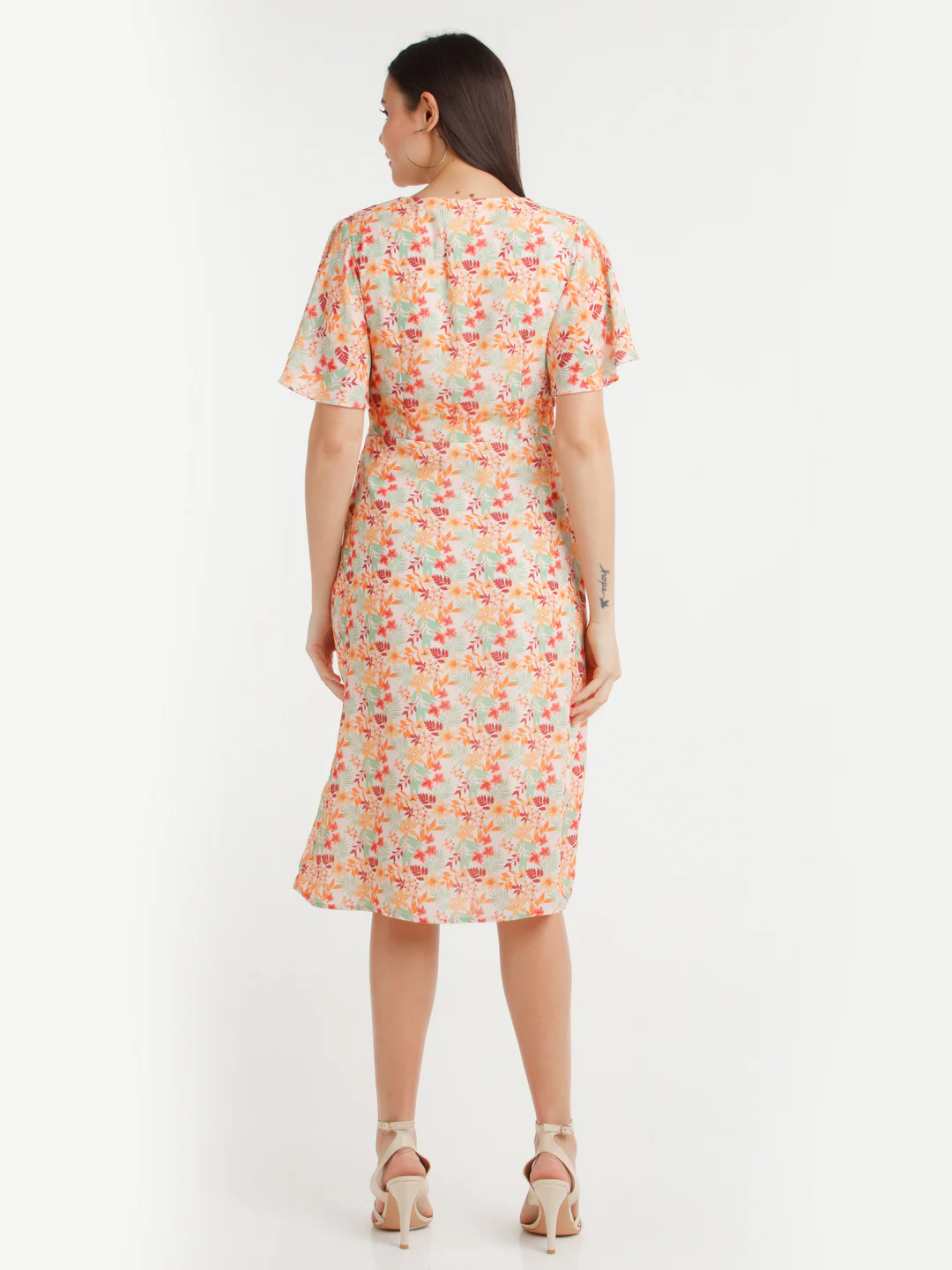 Multicolor Printed Flared Sleeve Midi Dress - Image 4