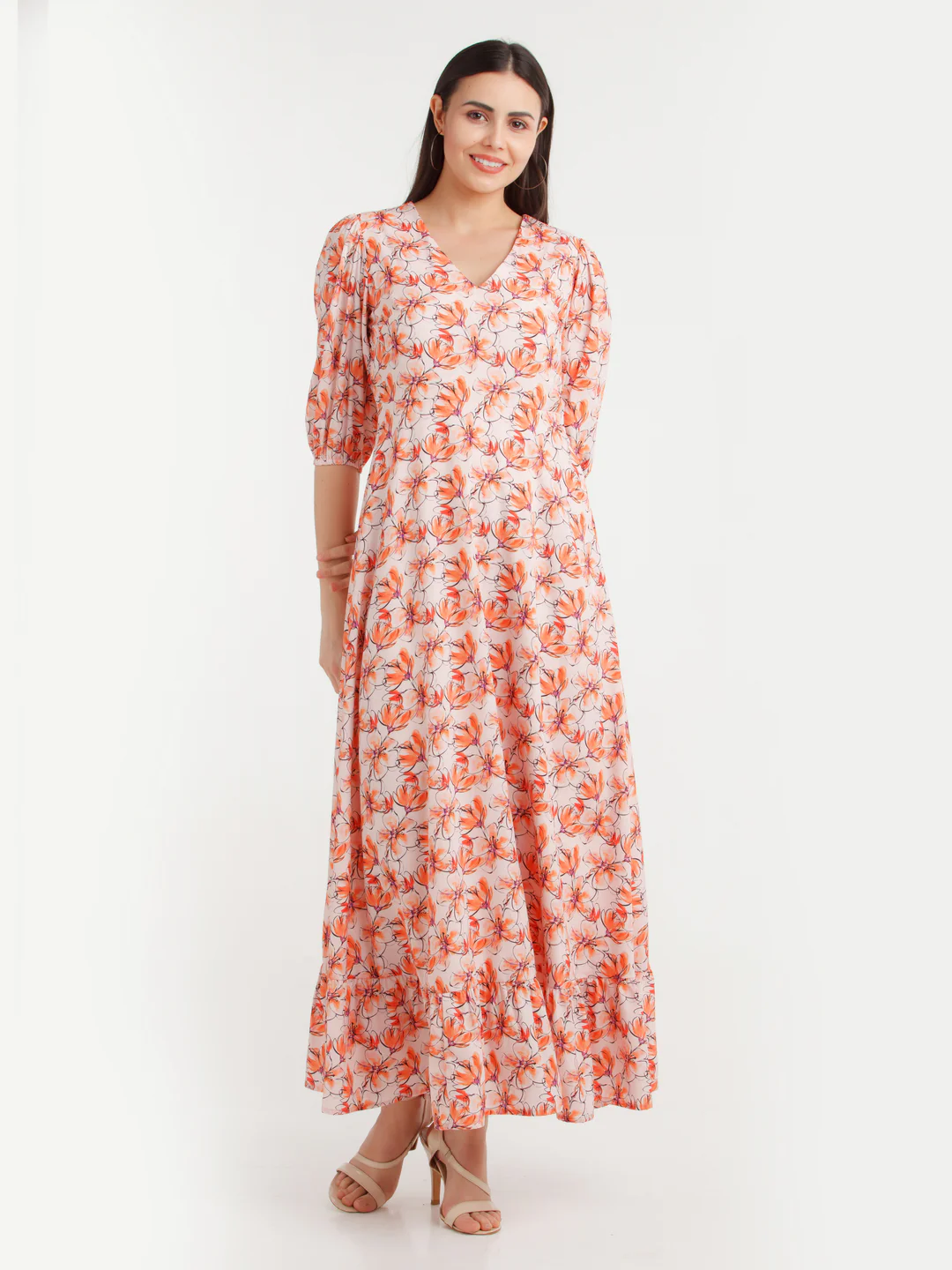 Multicolor Printed Puff Sleeve Maxi Dress - Image 2