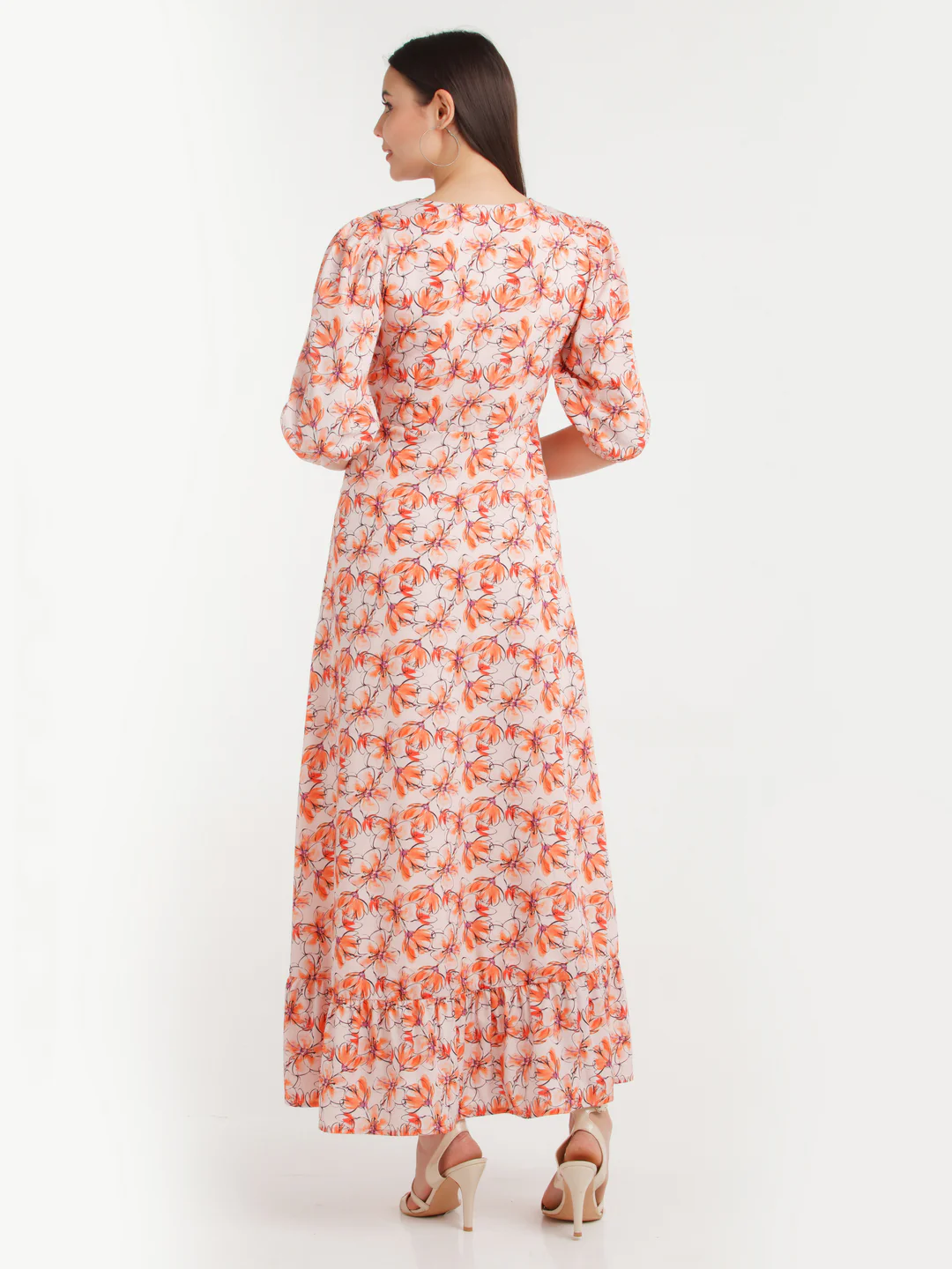 Multicolor Printed Puff Sleeve Maxi Dress - Image 4