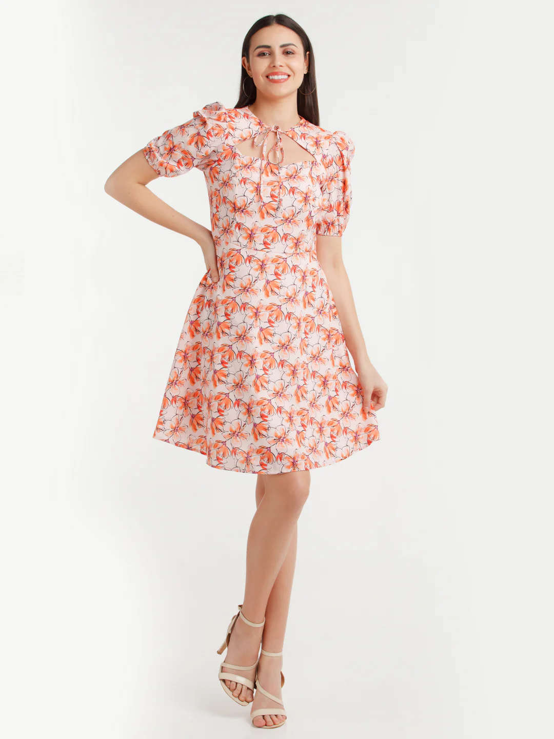 Multicolor Printed Tie-Up Short Dress