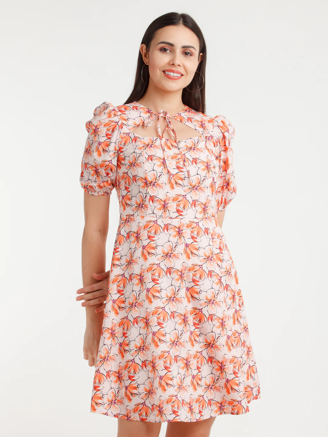 Multicolor Printed Tie-Up Short Dress - Image 2