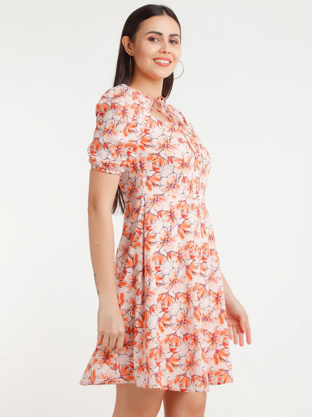 Multicolor Printed Tie-Up Short Dress - Image 3