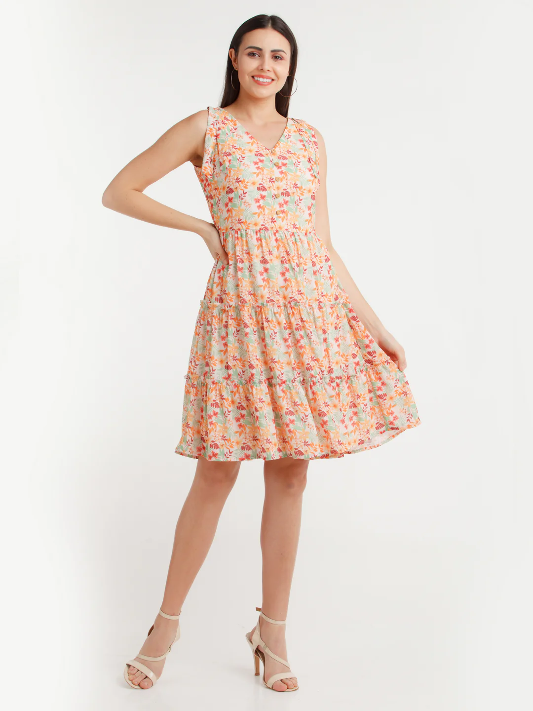 Multicolor Printed Tie-Up Short Dress