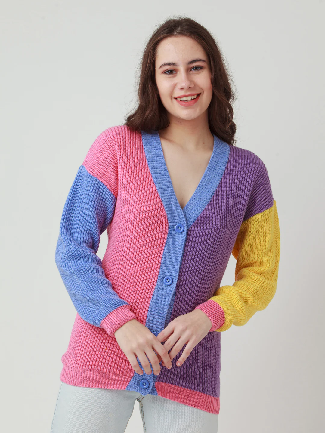 Multicolor Solid Buttoned Sweater - Image 2