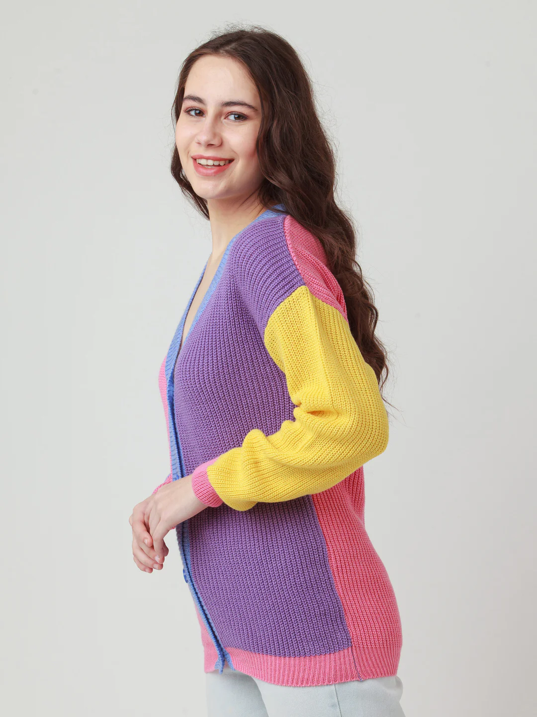 Multicolor Solid Buttoned Sweater - Image 3
