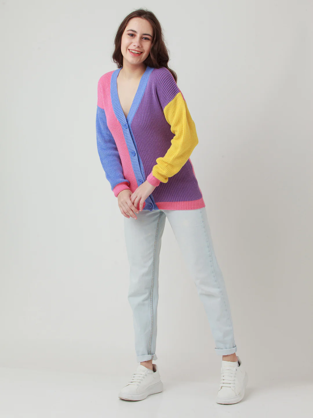 Multicolor Solid Buttoned Sweater - Image 5