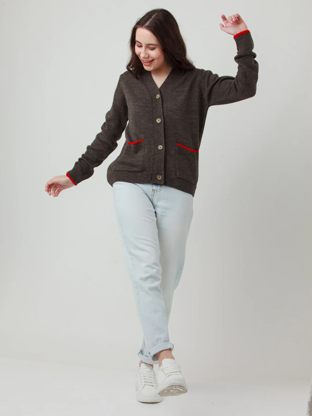 Multicolor Solid Buttoned Sweater