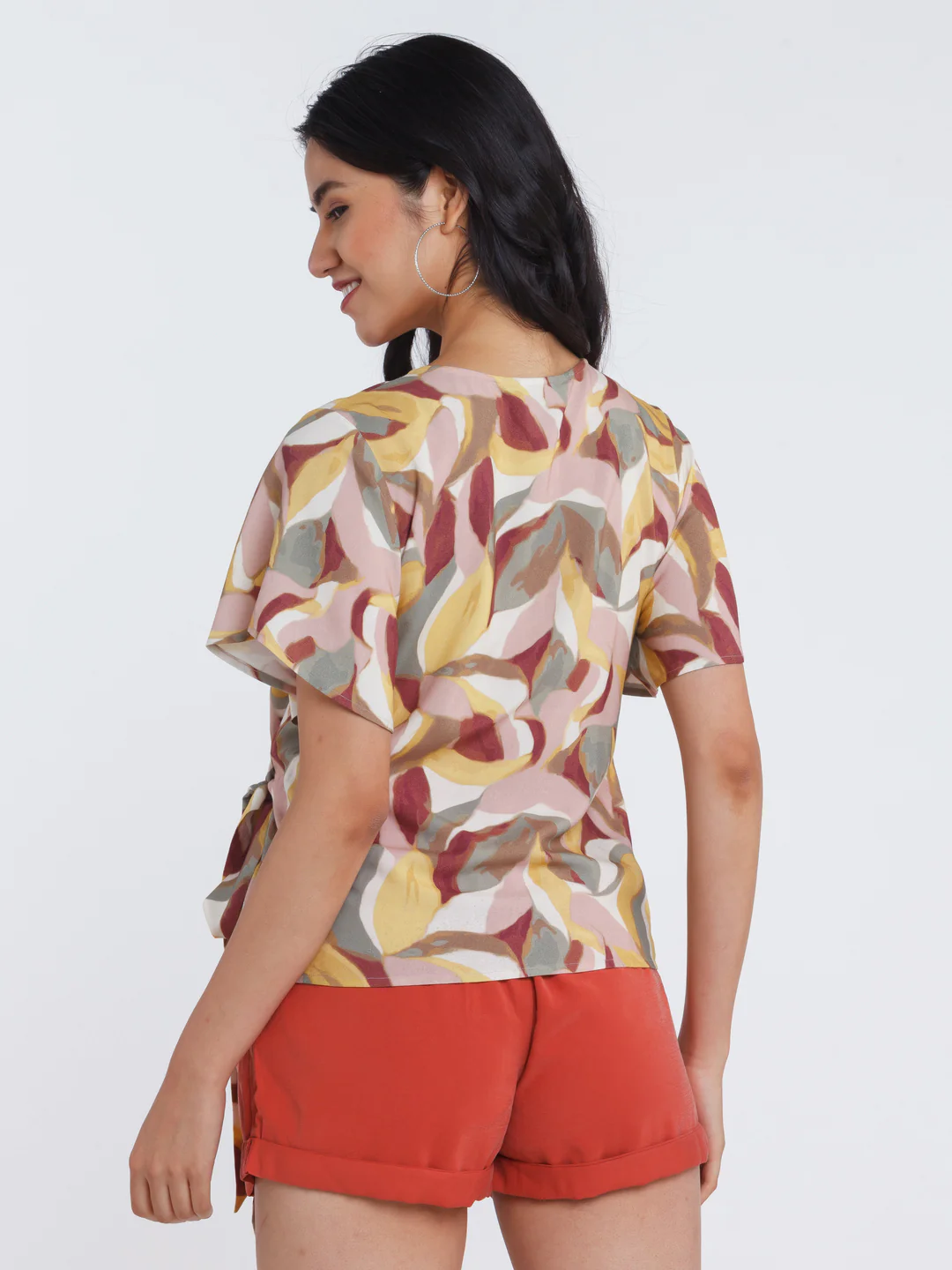 Multicolored Printed Flared Sleeve Top - Image 4