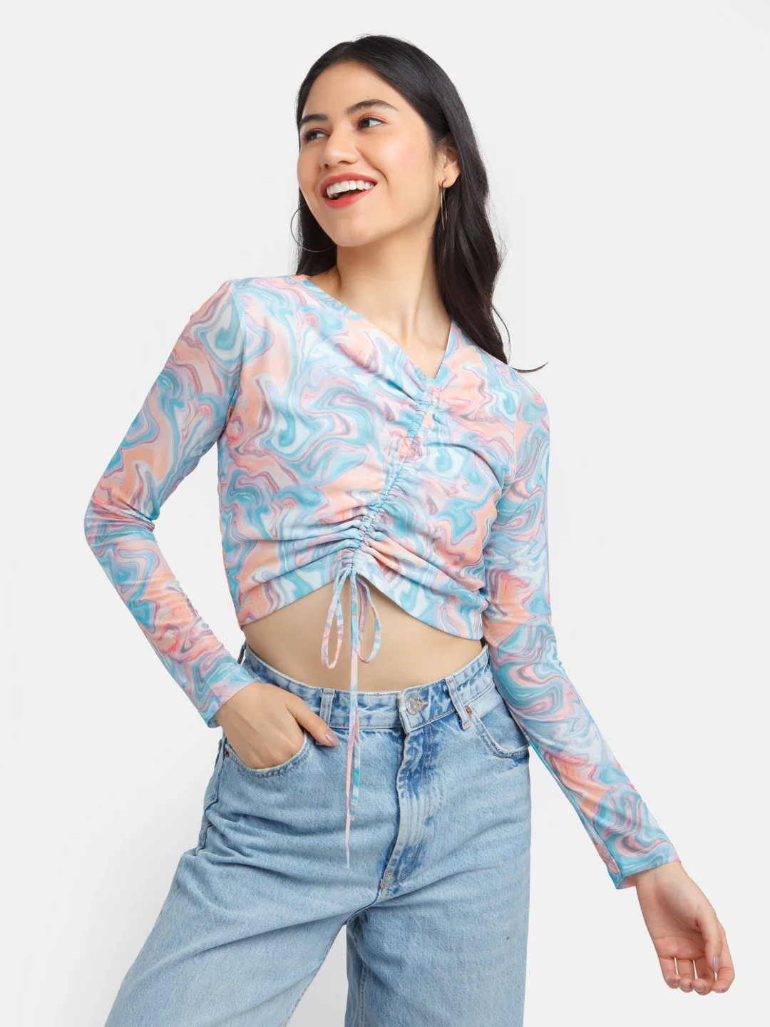 Multicolored Printed Ruched Top - Image 3