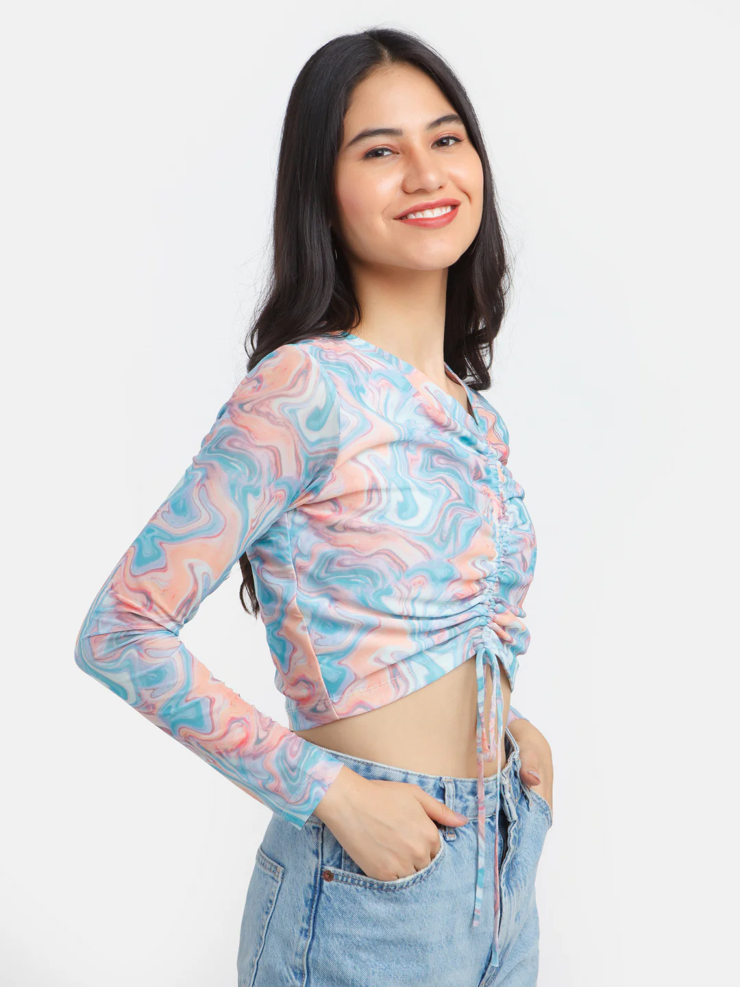 Multicolored Printed Ruched Top - Image 4