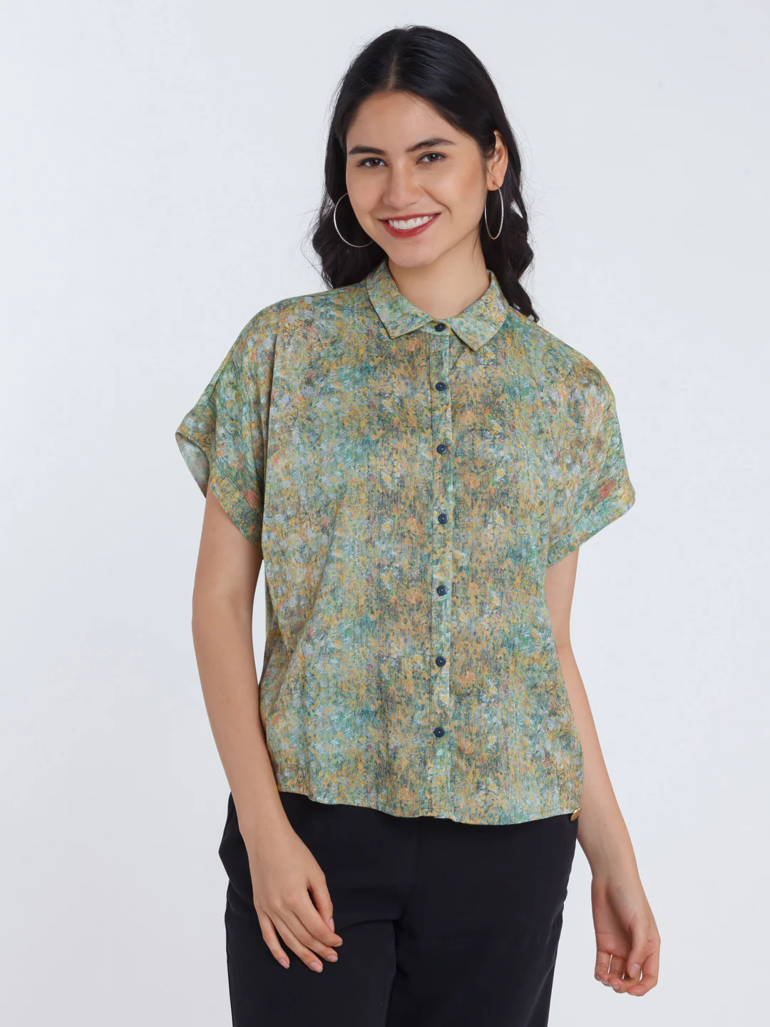 Multicolored Printed Straight Shirt - Image 2