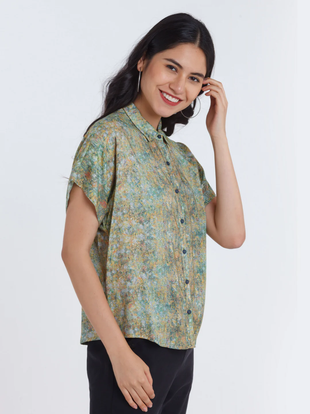 Multicolored Printed Straight Shirt - Image 3