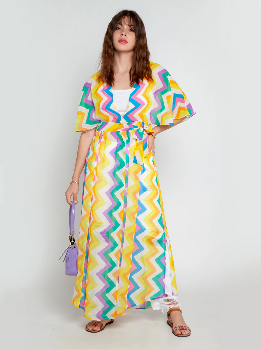 Multicolored Printed Tie-Up Shrug