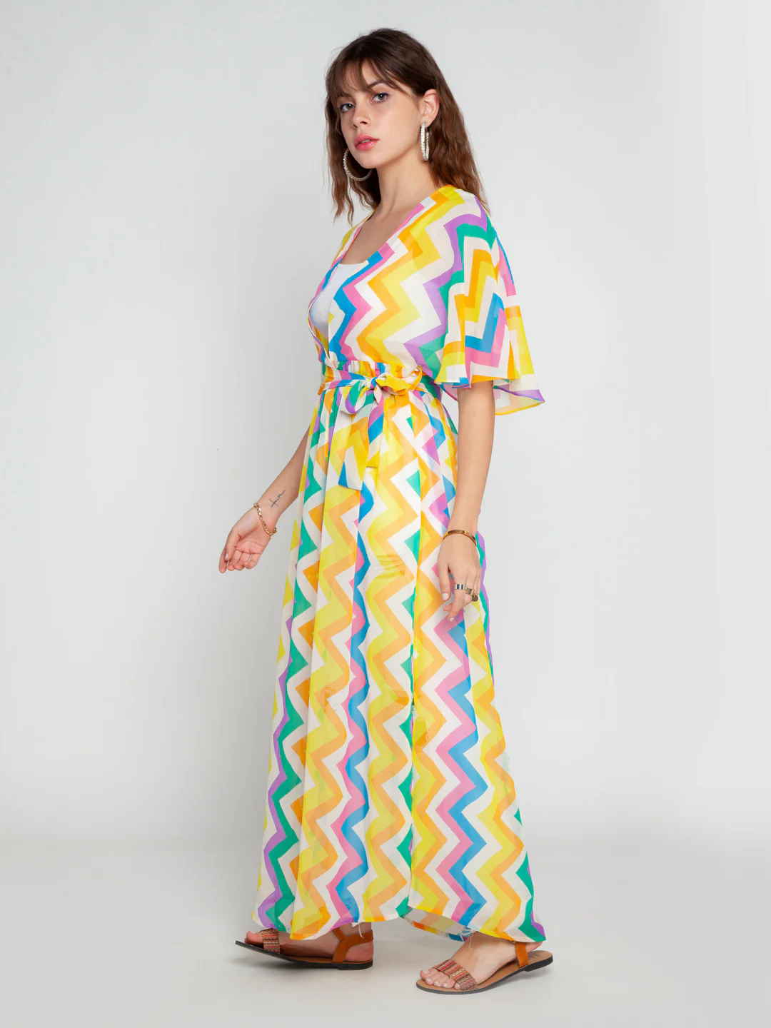 Multicolored Printed Tie-Up Shrug - Image 3
