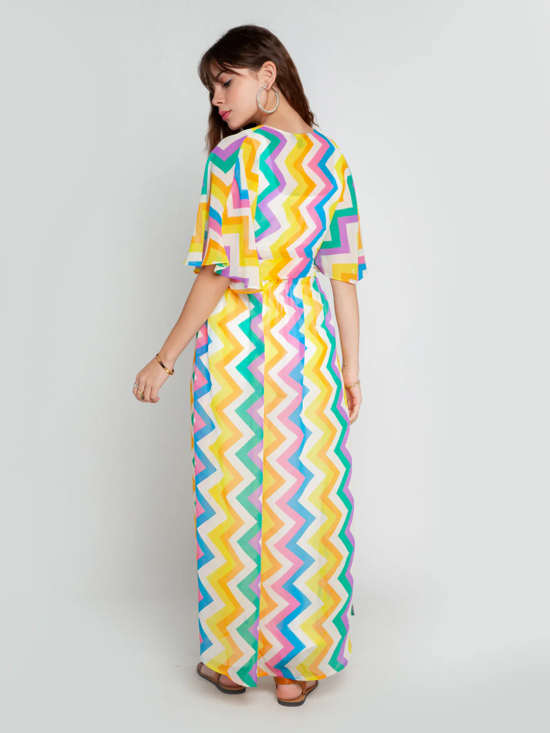 Multicolored Printed Tie-Up Shrug - Image 4