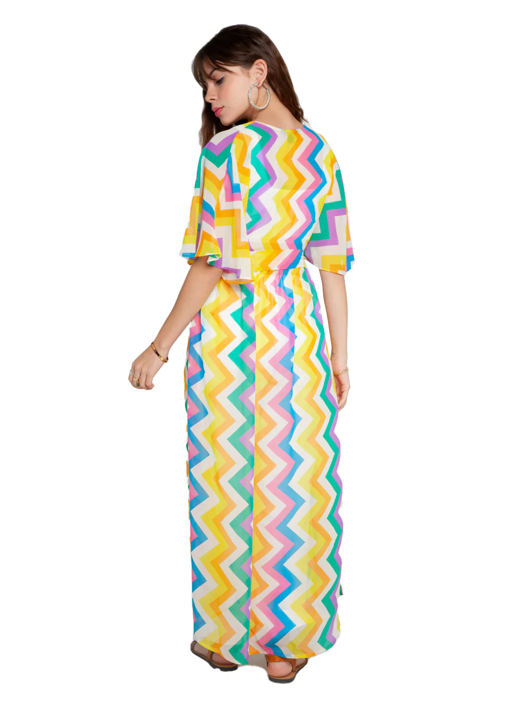 Multicolored Printed Tie-Up Shrug - Image 5